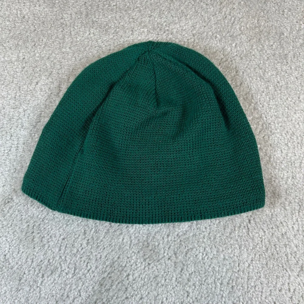 VTG The North Face Beanie Mens One Size Green Fleece Lined Knit Embroidered Logo